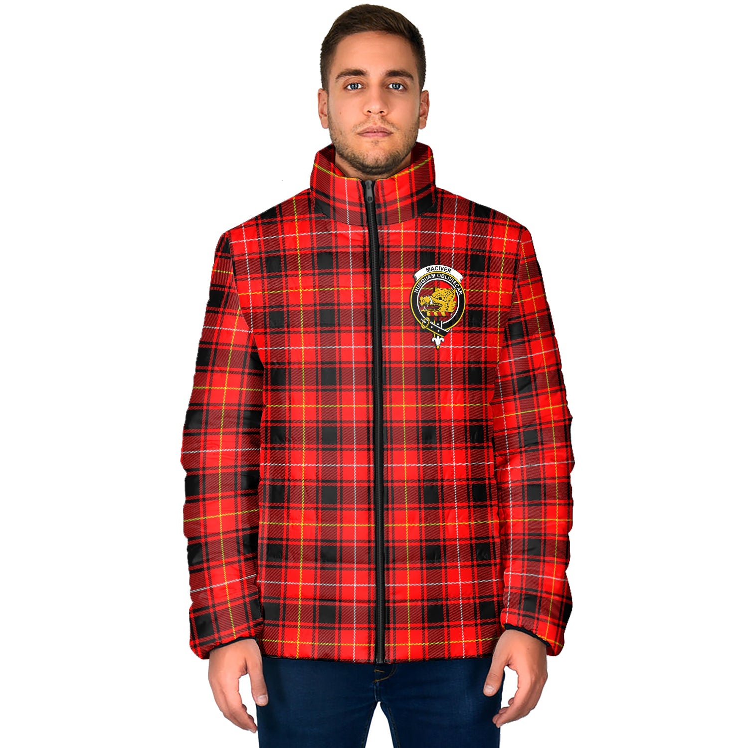 MacIver Modern Tartan Padded Jacket with Family Crest - Tartan Vibes Clothing