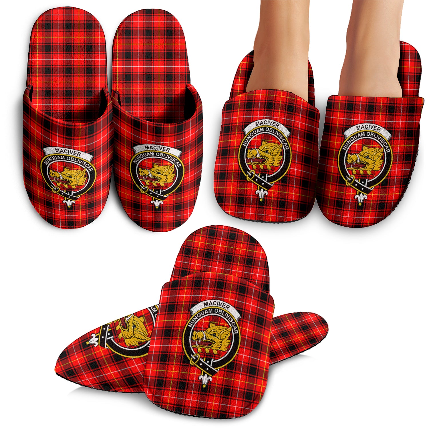 MacIver Modern Tartan Home Slippers with Family Crest - Tartanvibesclothing