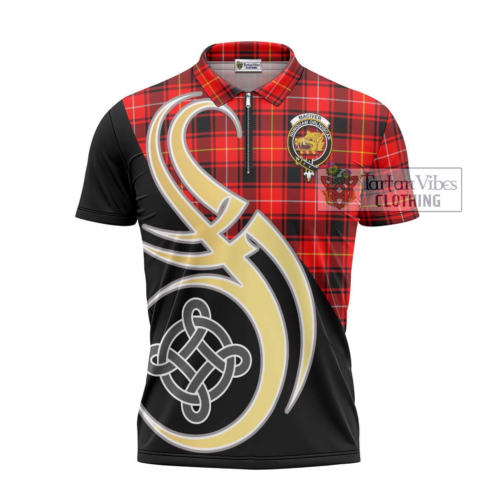 Tartan Vibes Clothing MacIver Modern Tartan Zipper Polo Shirt with Family Crest and Celtic Symbol Style