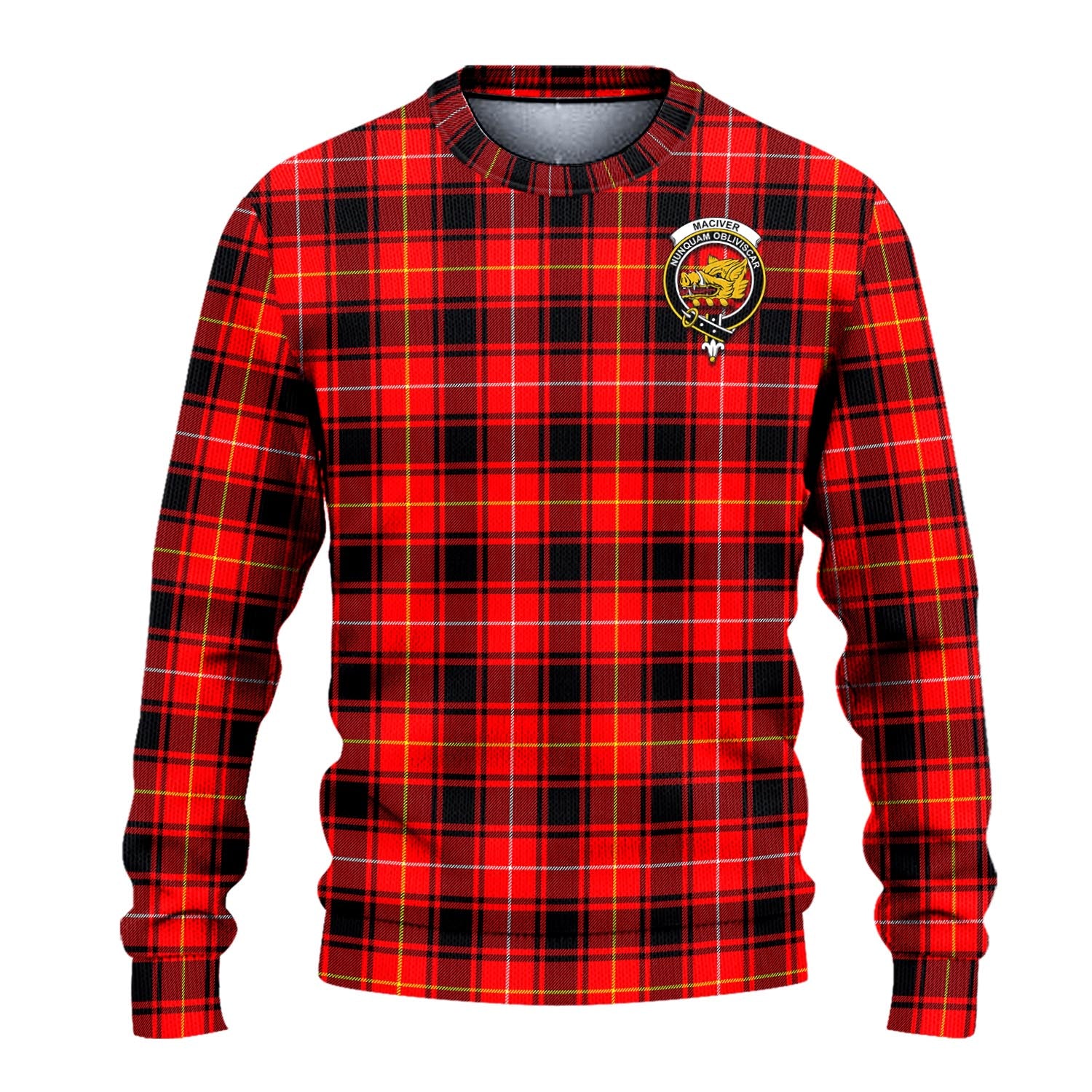 MacIver Modern Tartan Knitted Sweater with Family Crest - Tartanvibesclothing