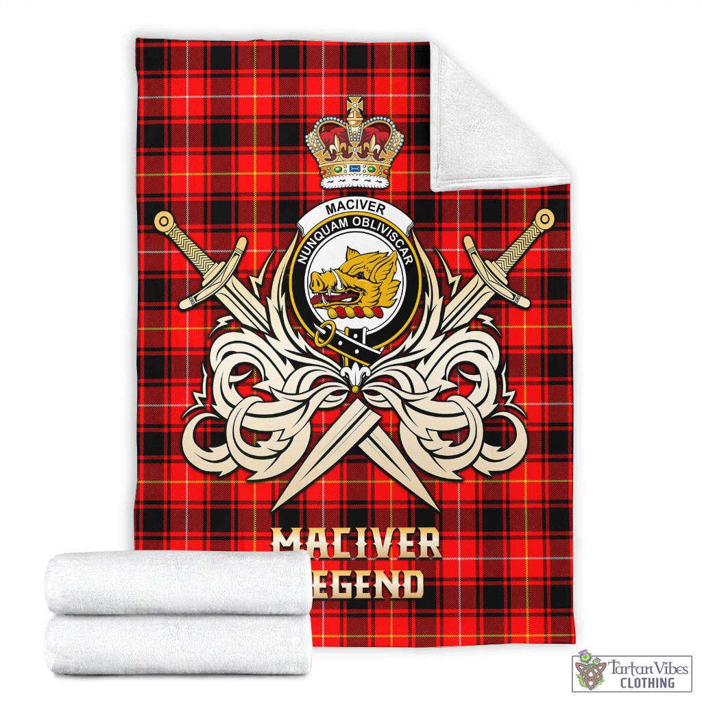 Tartan Vibes Clothing MacIver Modern Tartan Blanket with Clan Crest and the Golden Sword of Courageous Legacy