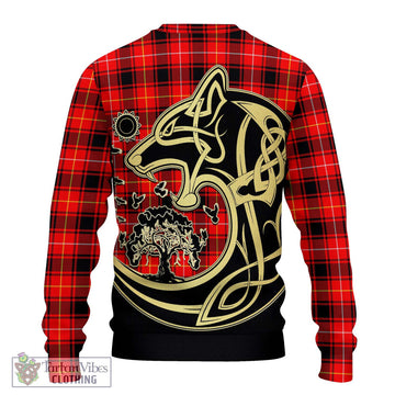 MacIver Modern Tartan Ugly Sweater with Family Crest Celtic Wolf Style