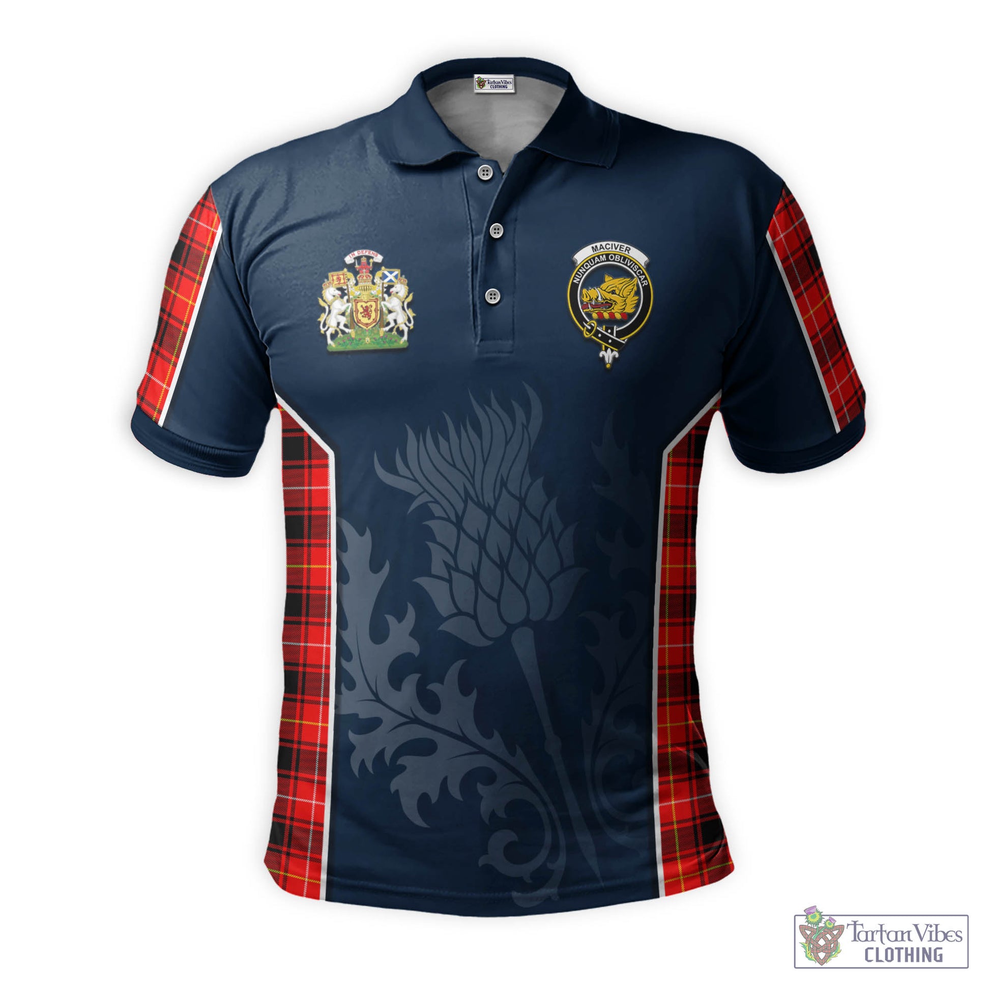 Tartan Vibes Clothing MacIver Modern Tartan Men's Polo Shirt with Family Crest and Scottish Thistle Vibes Sport Style