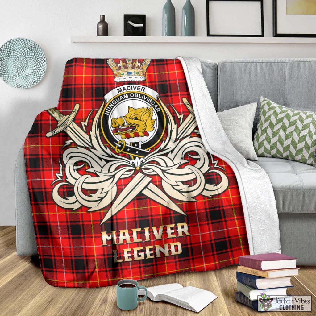 Tartan Vibes Clothing MacIver Modern Tartan Blanket with Clan Crest and the Golden Sword of Courageous Legacy