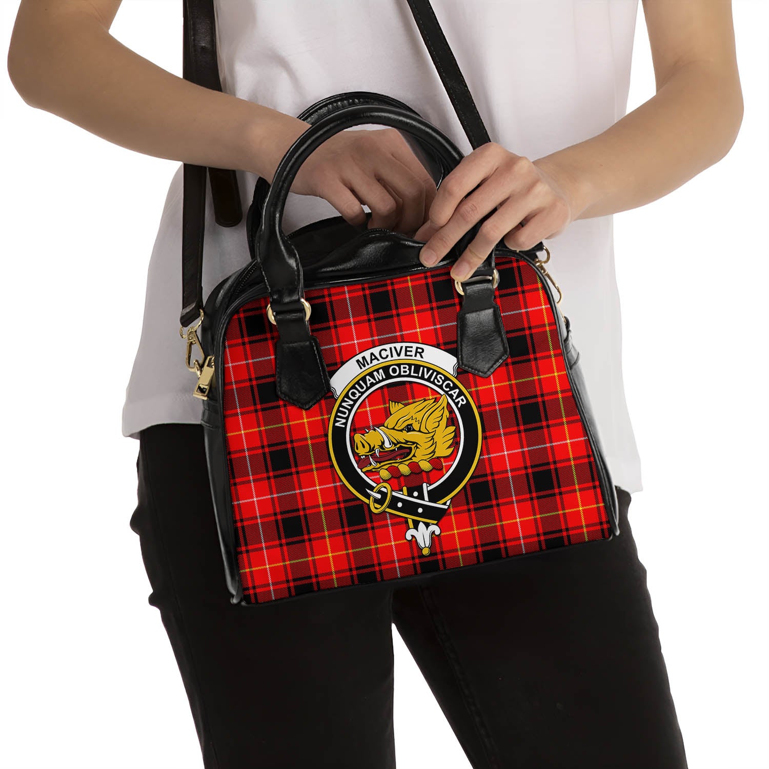 MacIver Modern Tartan Shoulder Handbags with Family Crest - Tartanvibesclothing