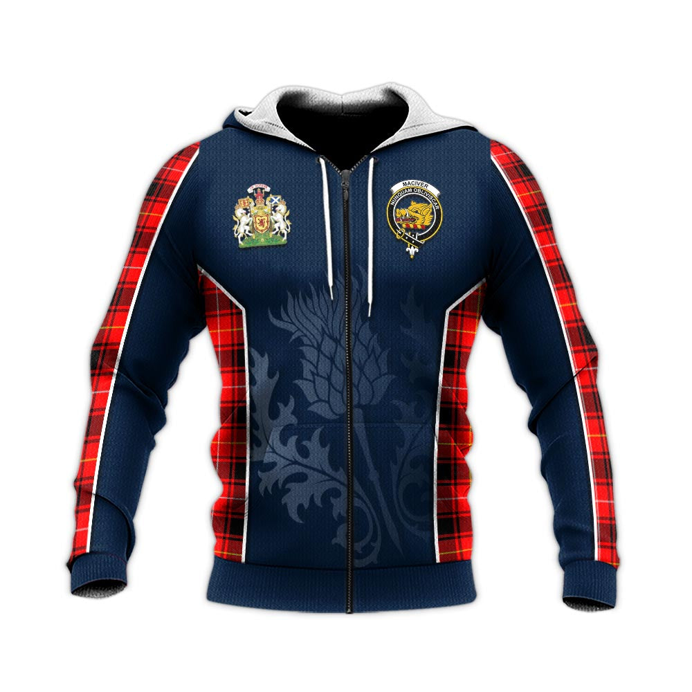 Tartan Vibes Clothing MacIver Modern Tartan Knitted Hoodie with Family Crest and Scottish Thistle Vibes Sport Style