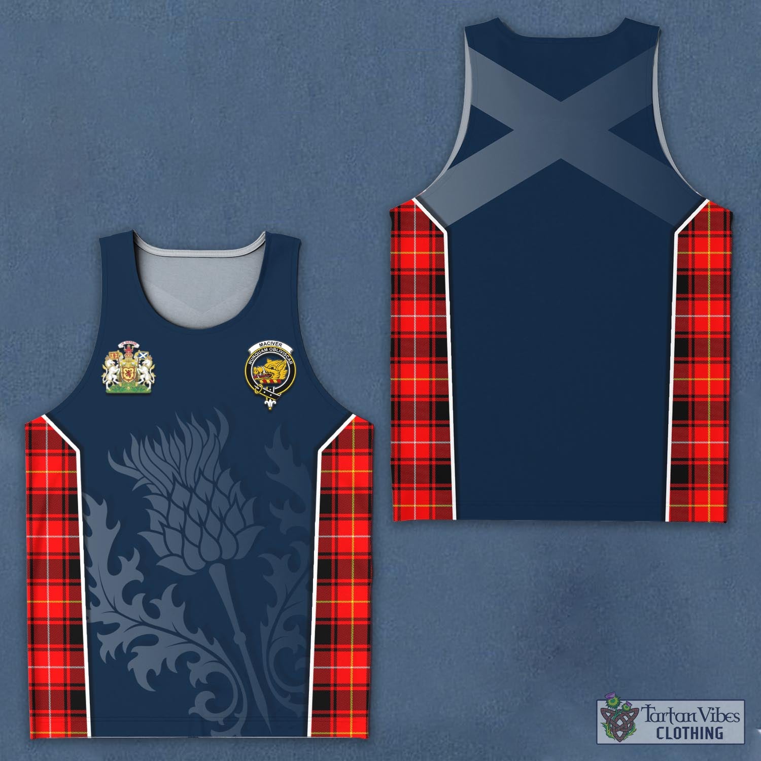 Tartan Vibes Clothing MacIver Modern Tartan Men's Tanks Top with Family Crest and Scottish Thistle Vibes Sport Style