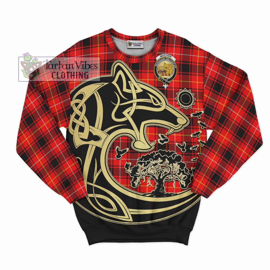 MacIver Modern Tartan Sweatshirt with Family Crest Celtic Wolf Style - Tartan Vibes Clothing