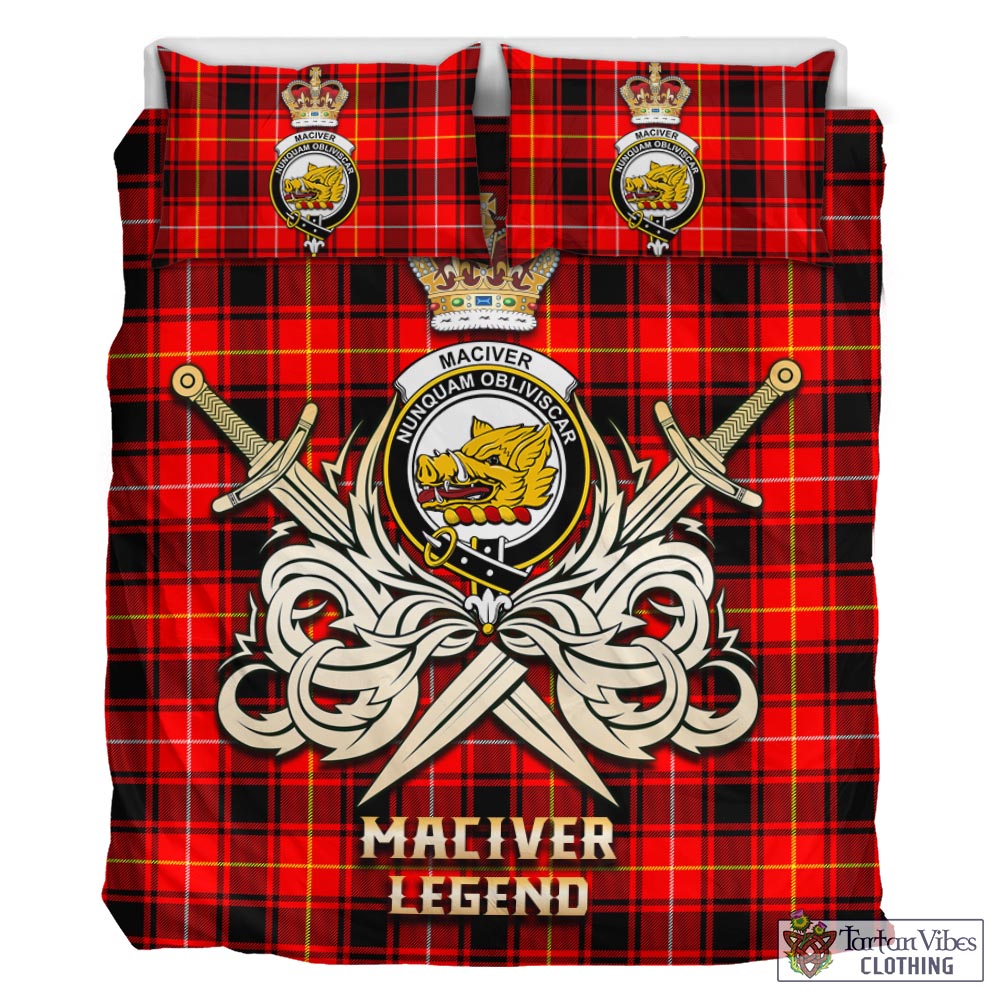 Tartan Vibes Clothing MacIver Modern Tartan Bedding Set with Clan Crest and the Golden Sword of Courageous Legacy