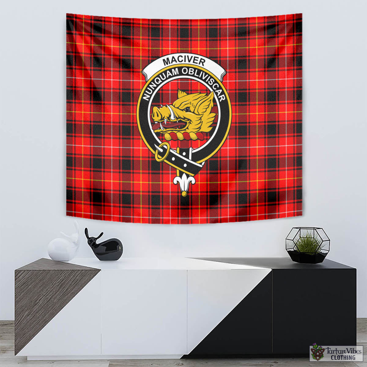 Tartan Vibes Clothing MacIver Modern Tartan Tapestry Wall Hanging and Home Decor for Room with Family Crest