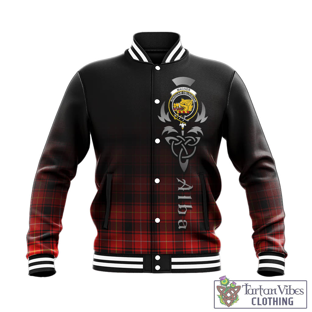 Tartan Vibes Clothing MacIver Modern Tartan Baseball Jacket Featuring Alba Gu Brath Family Crest Celtic Inspired