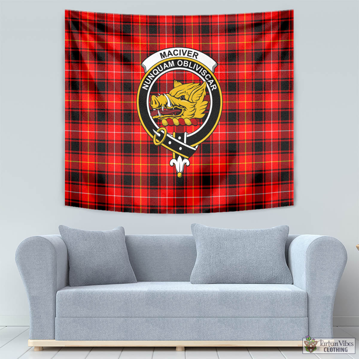 Tartan Vibes Clothing MacIver Modern Tartan Tapestry Wall Hanging and Home Decor for Room with Family Crest