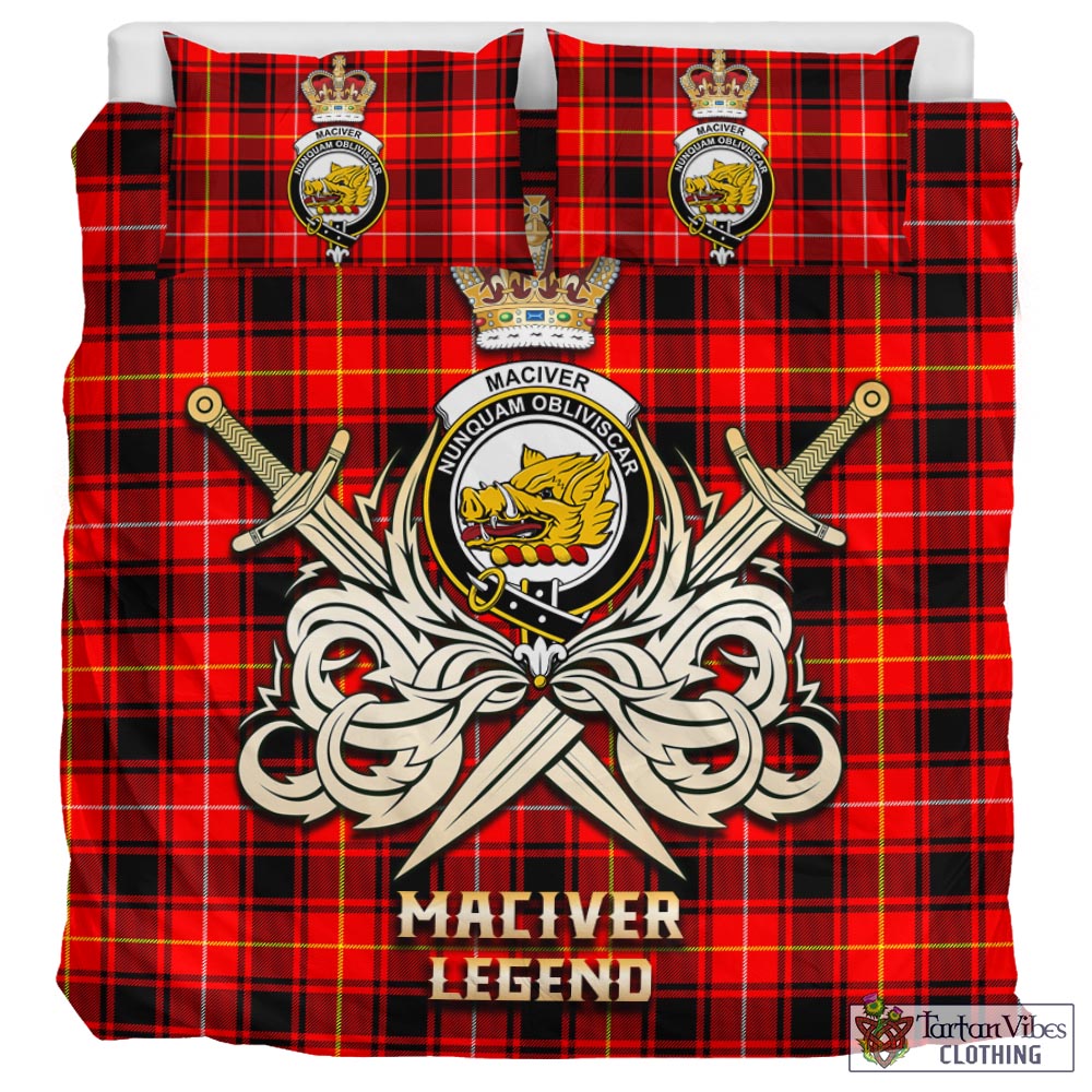 Tartan Vibes Clothing MacIver Modern Tartan Bedding Set with Clan Crest and the Golden Sword of Courageous Legacy