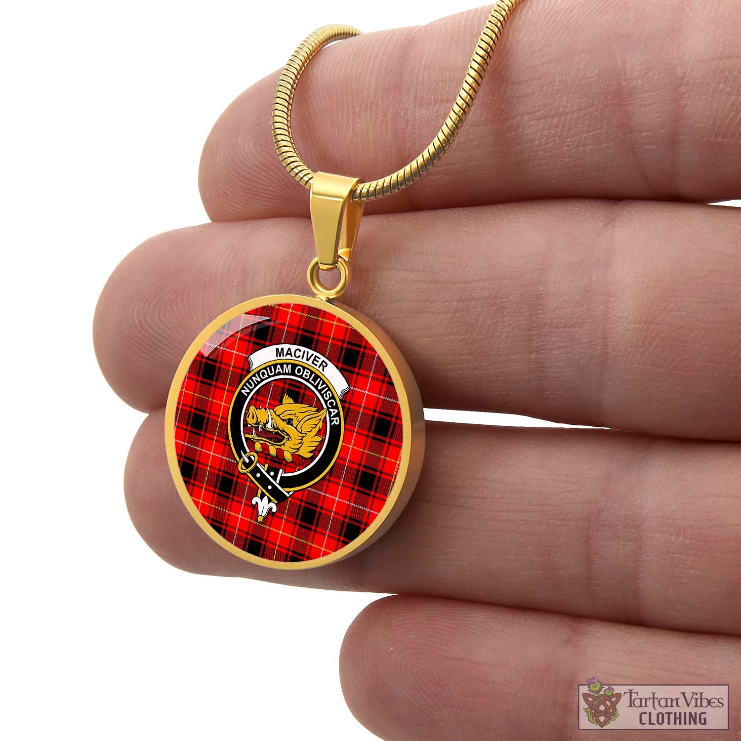 Tartan Vibes Clothing MacIver Modern Tartan Circle Necklace with Family Crest