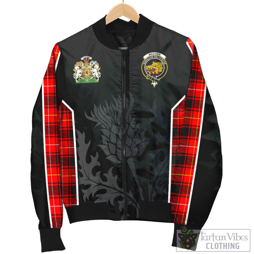 Tartan Vibes Clothing MacIver Modern Tartan Bomber Jacket with Family Crest and Scottish Thistle Vibes Sport Style