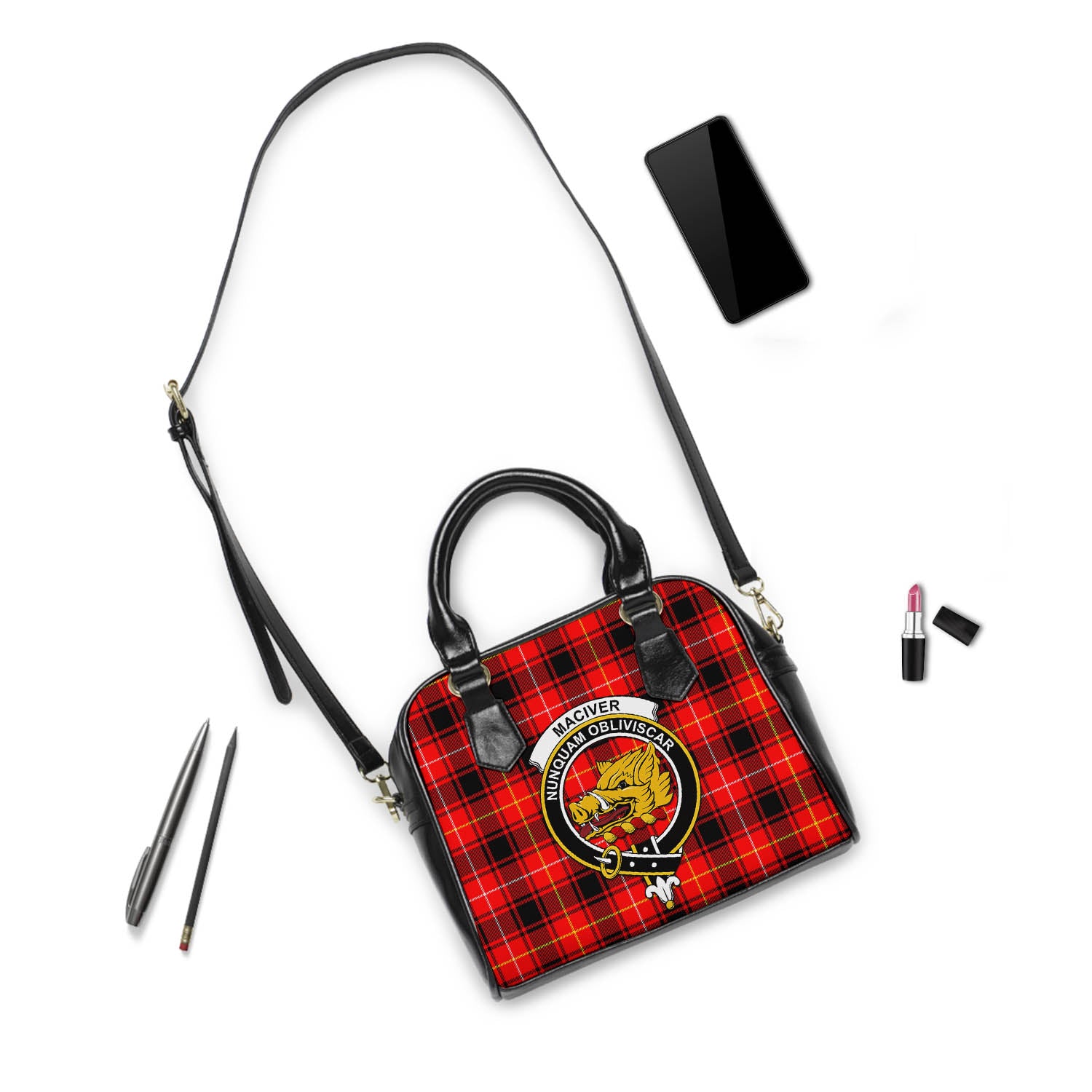 MacIver Modern Tartan Shoulder Handbags with Family Crest - Tartanvibesclothing