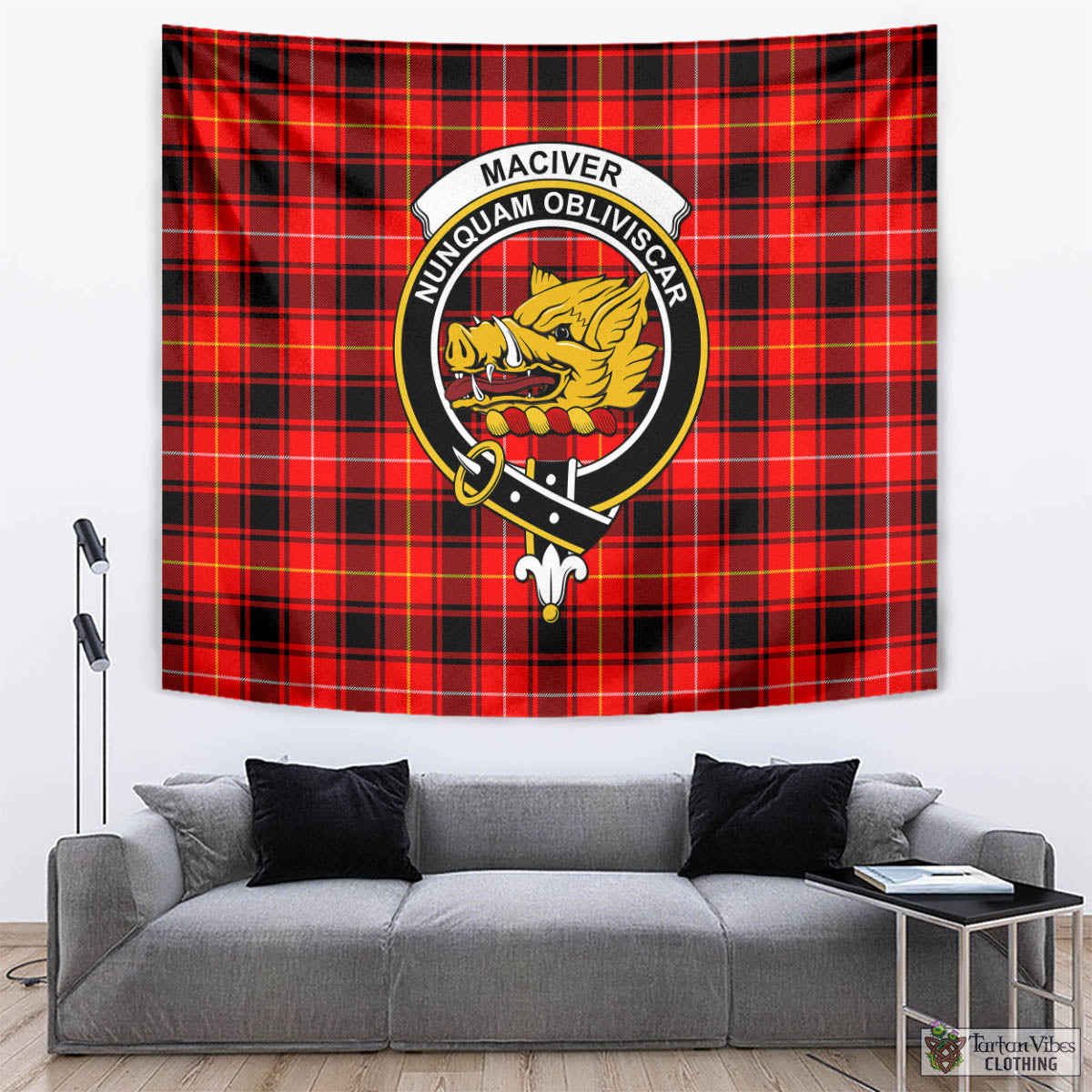 Tartan Vibes Clothing MacIver Modern Tartan Tapestry Wall Hanging and Home Decor for Room with Family Crest