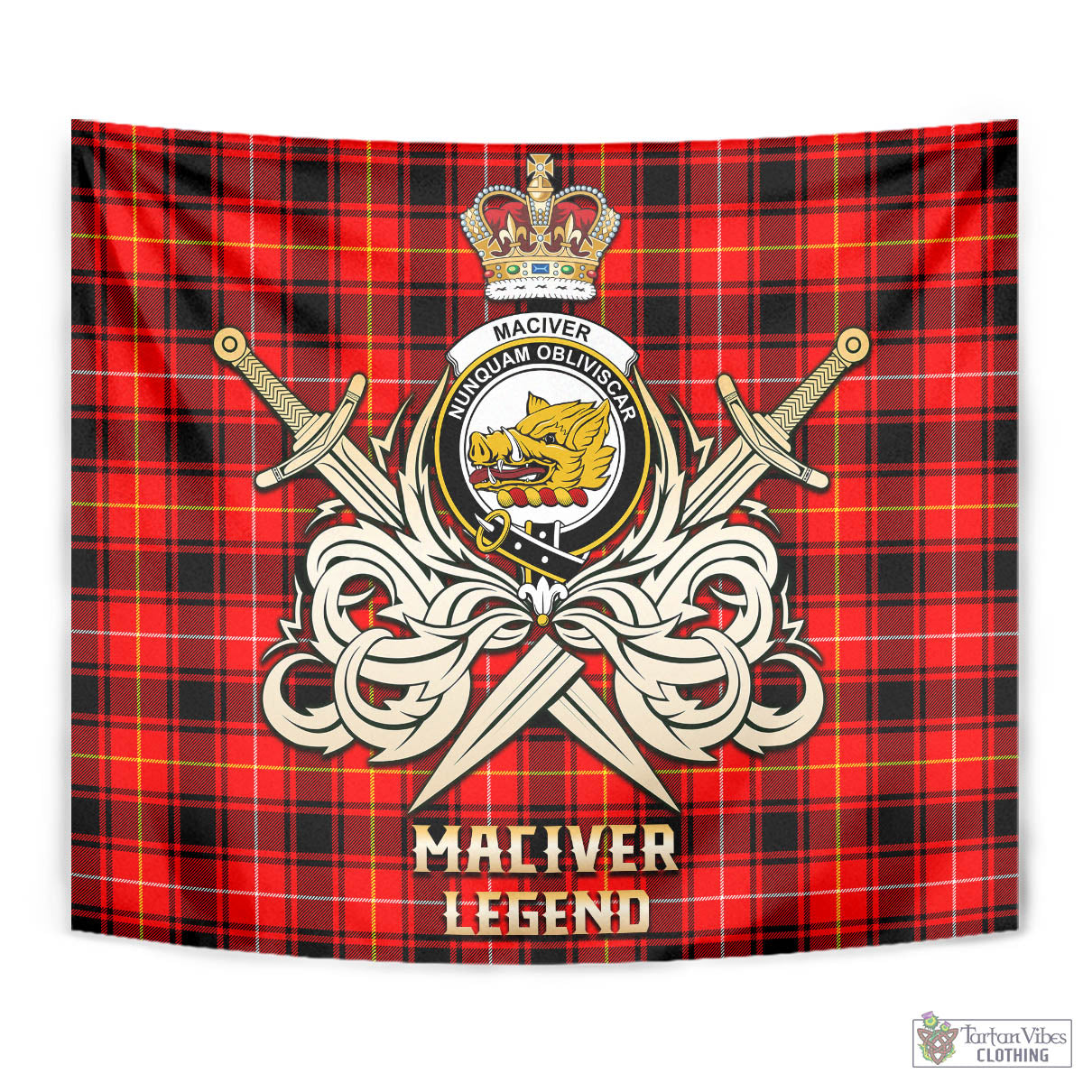 Tartan Vibes Clothing MacIver Modern Tartan Tapestry with Clan Crest and the Golden Sword of Courageous Legacy