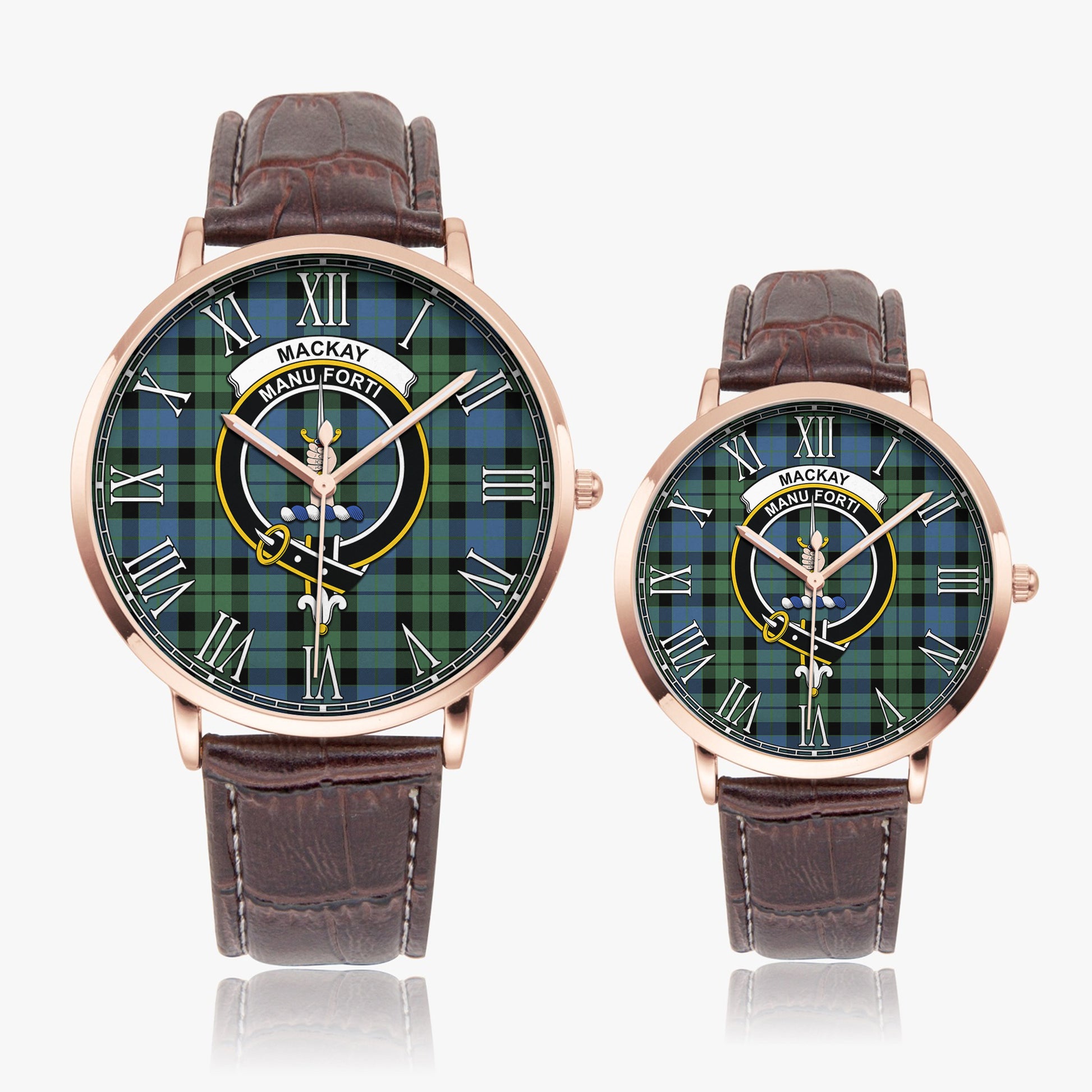 MacKay Ancient Tartan Family Crest Leather Strap Quartz Watch - Tartanvibesclothing