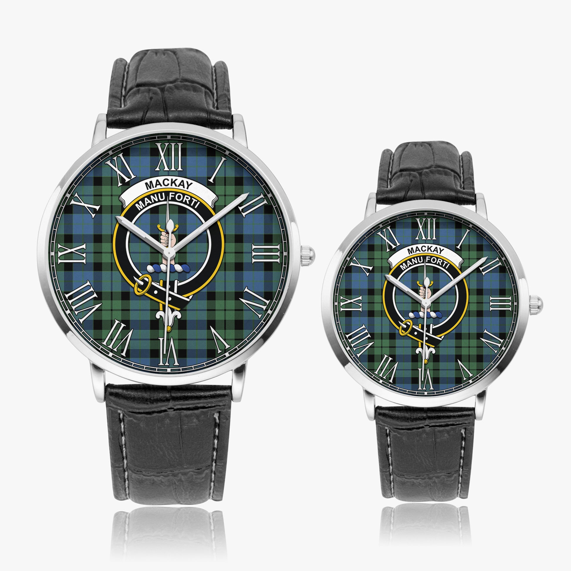 MacKay Ancient Tartan Family Crest Leather Strap Quartz Watch - Tartanvibesclothing