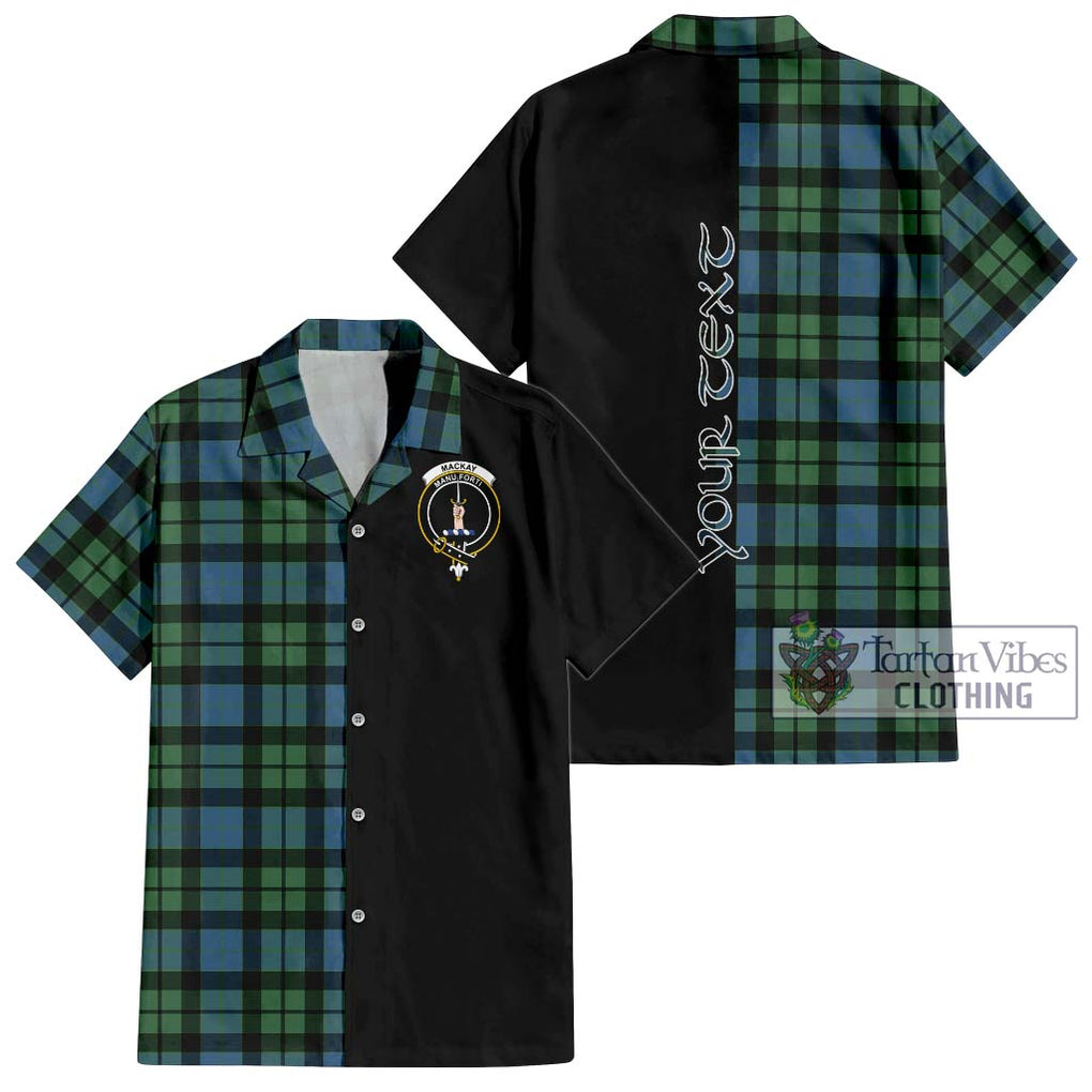 MacKay Ancient Tartan Short Sleeve Button Shirt with Family Crest and Half Of Me Style Kid - Tartanvibesclothing Shop