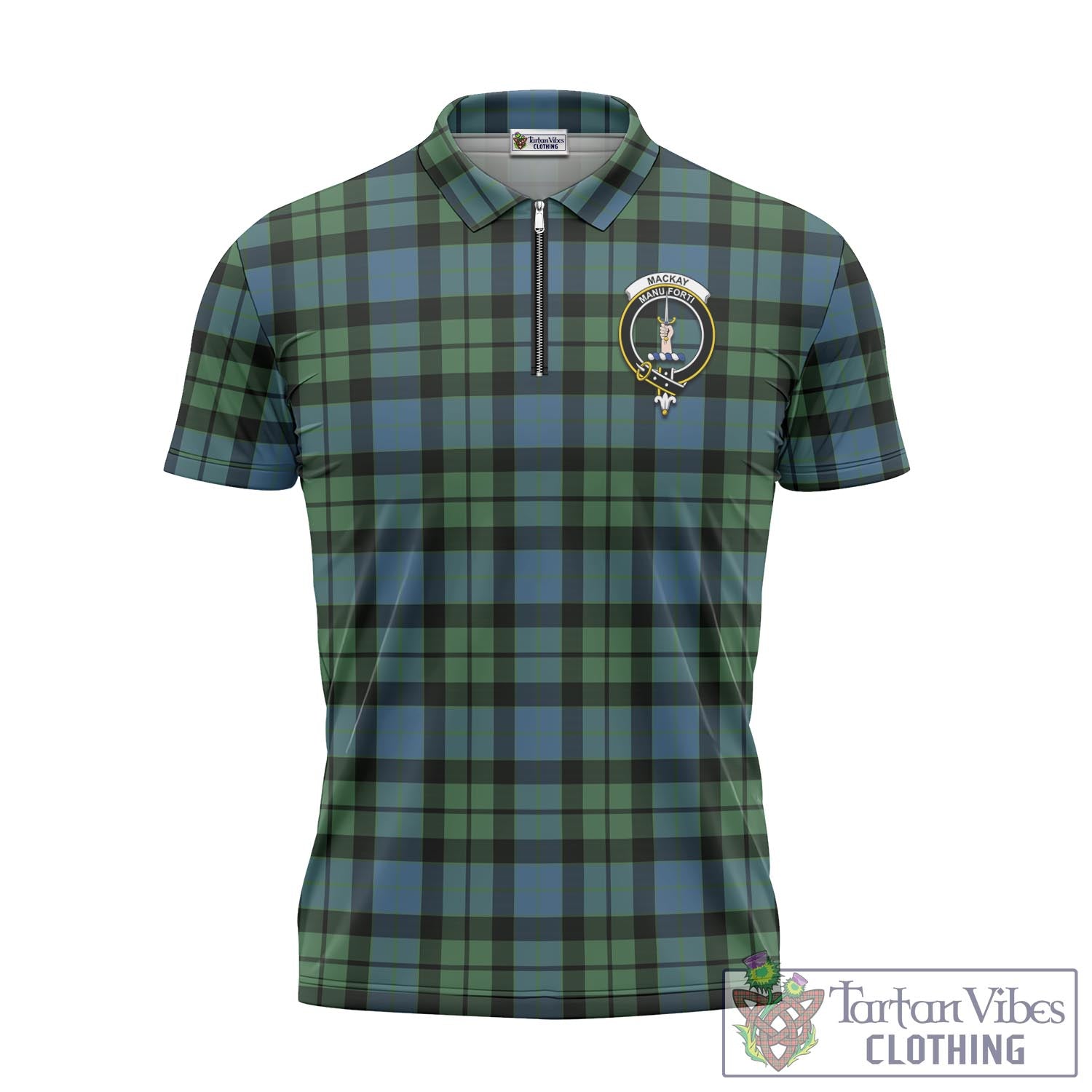 Tartan Vibes Clothing MacKay Ancient Tartan Zipper Polo Shirt with Family Crest