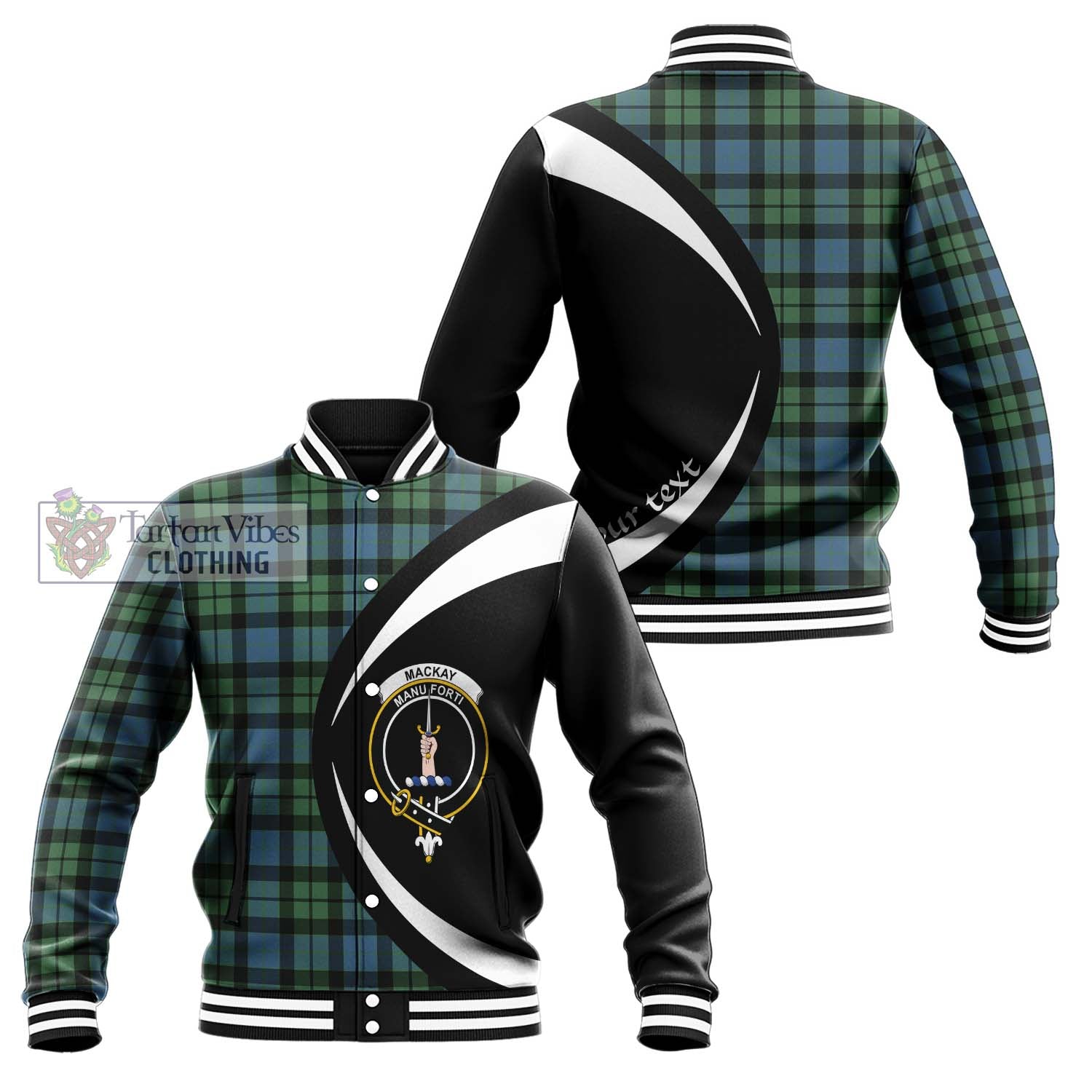 MacKay Ancient Tartan Baseball Jacket with Family Crest Circle Style Unisex - Tartan Vibes Clothing