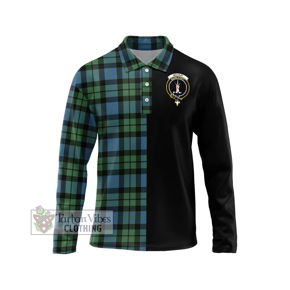 MacKay Ancient Tartan Long Sleeve Polo Shirt with Family Crest and Half Of Me Style Unisex - Tartanvibesclothing Shop