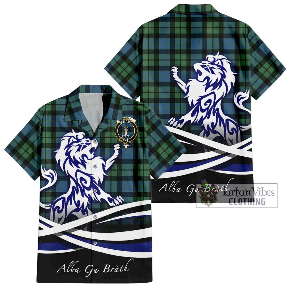 MacKay Ancient Tartan Short Sleeve Button Shirt with Alba Gu Brath Regal Lion Emblem Kid - Tartanvibesclothing Shop