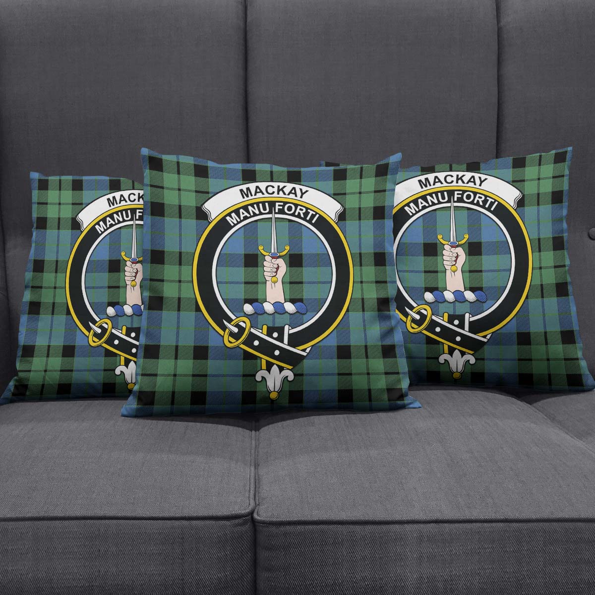 MacKay Ancient Tartan Pillow Cover with Family Crest Square Pillow Cover - Tartanvibesclothing