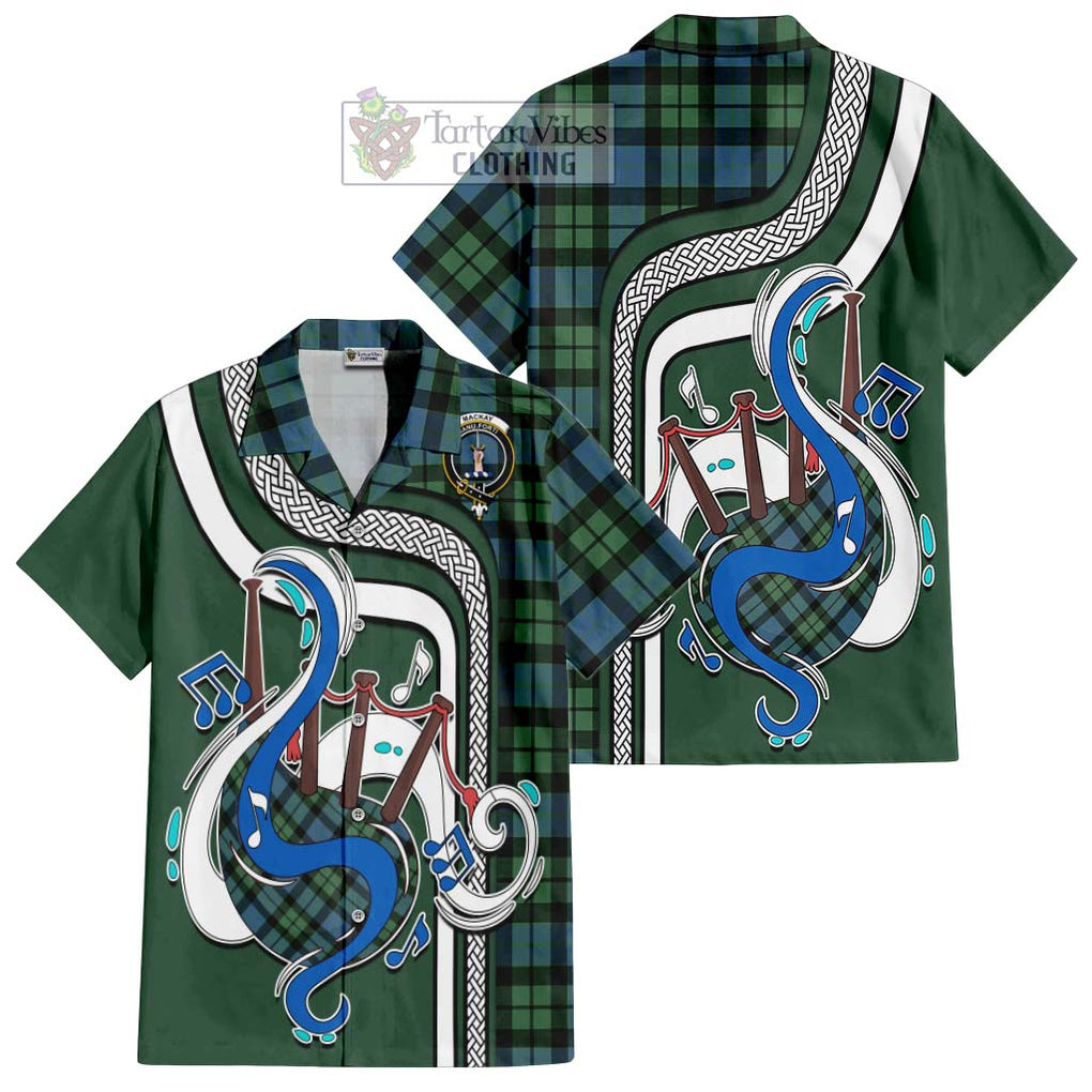 MacKay Ancient Tartan Short Sleeve Button Shirt with Epic Bagpipe Style Kid - Tartanvibesclothing Shop