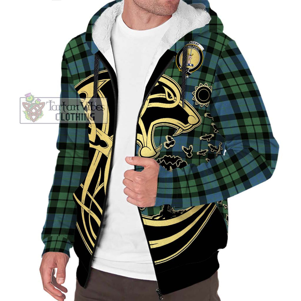 MacKay Ancient Tartan Sherpa Hoodie with Family Crest Celtic Wolf Style Unisex S - Tartan Vibes Clothing