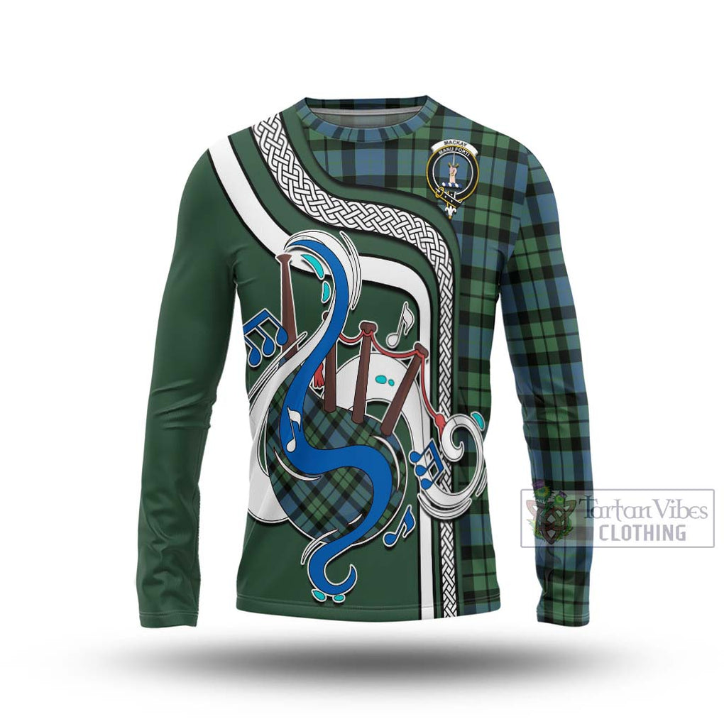 Tartan Vibes Clothing MacKay Ancient Tartan Long Sleeve T-Shirt with Epic Bagpipe Style