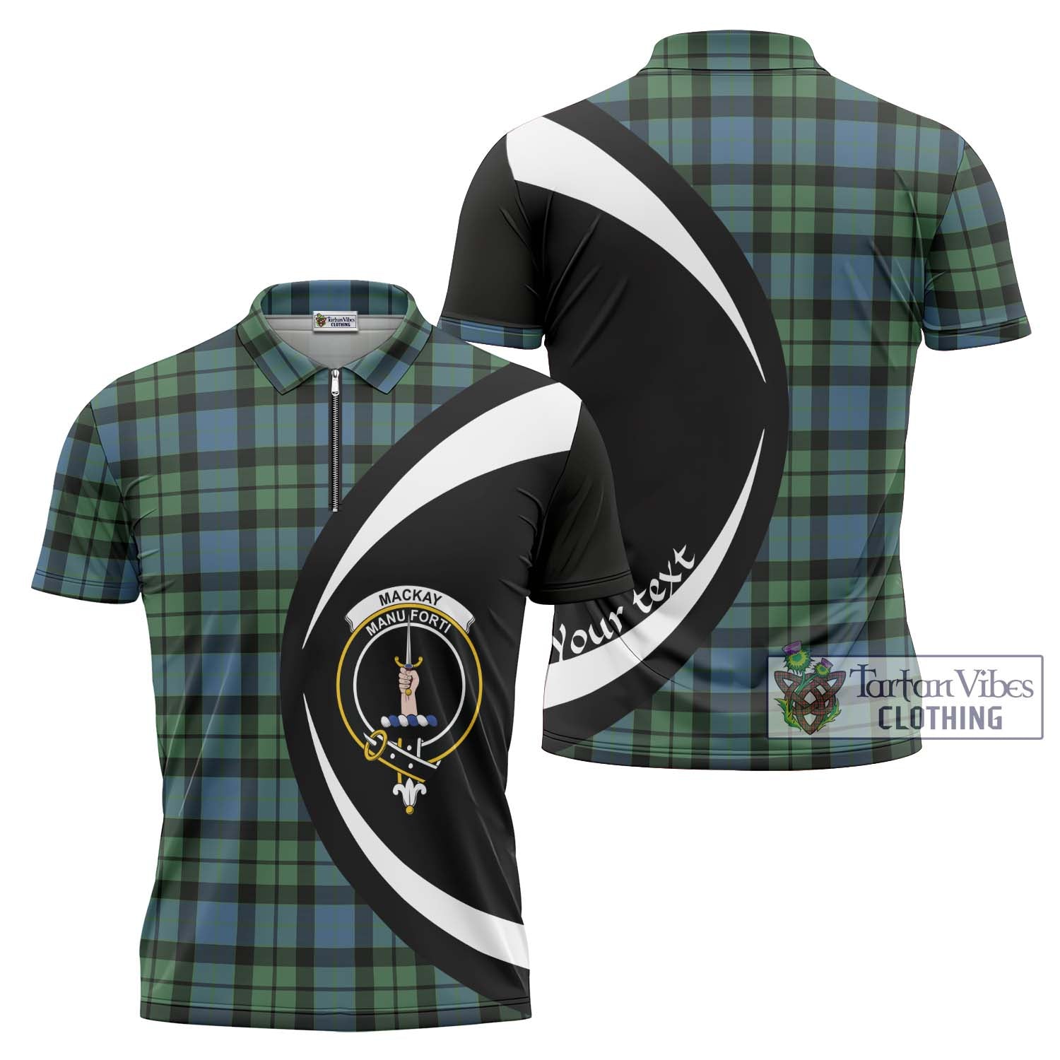 Tartan Vibes Clothing MacKay Ancient Tartan Zipper Polo Shirt with Family Crest Circle Style