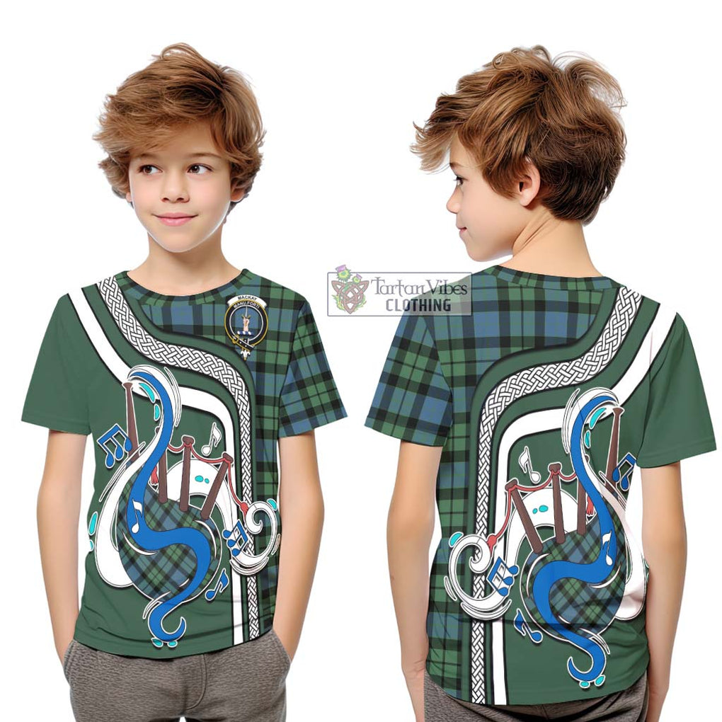 Tartan Vibes Clothing MacKay Ancient Tartan Kid T-Shirt with Epic Bagpipe Style