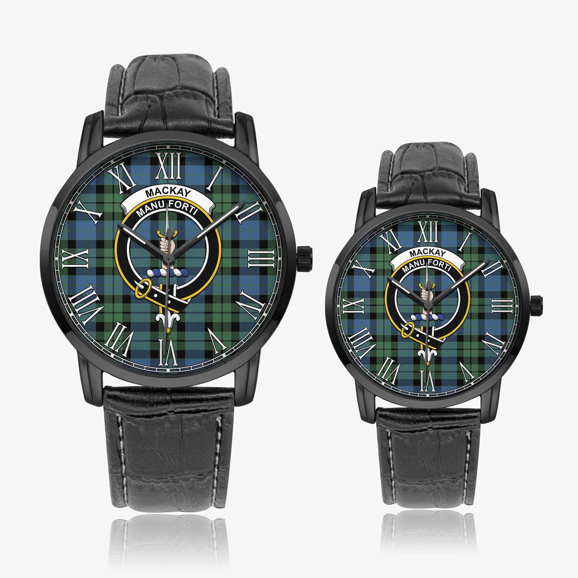 MacKay Ancient Tartan Family Crest Leather Strap Quartz Watch - Tartanvibesclothing