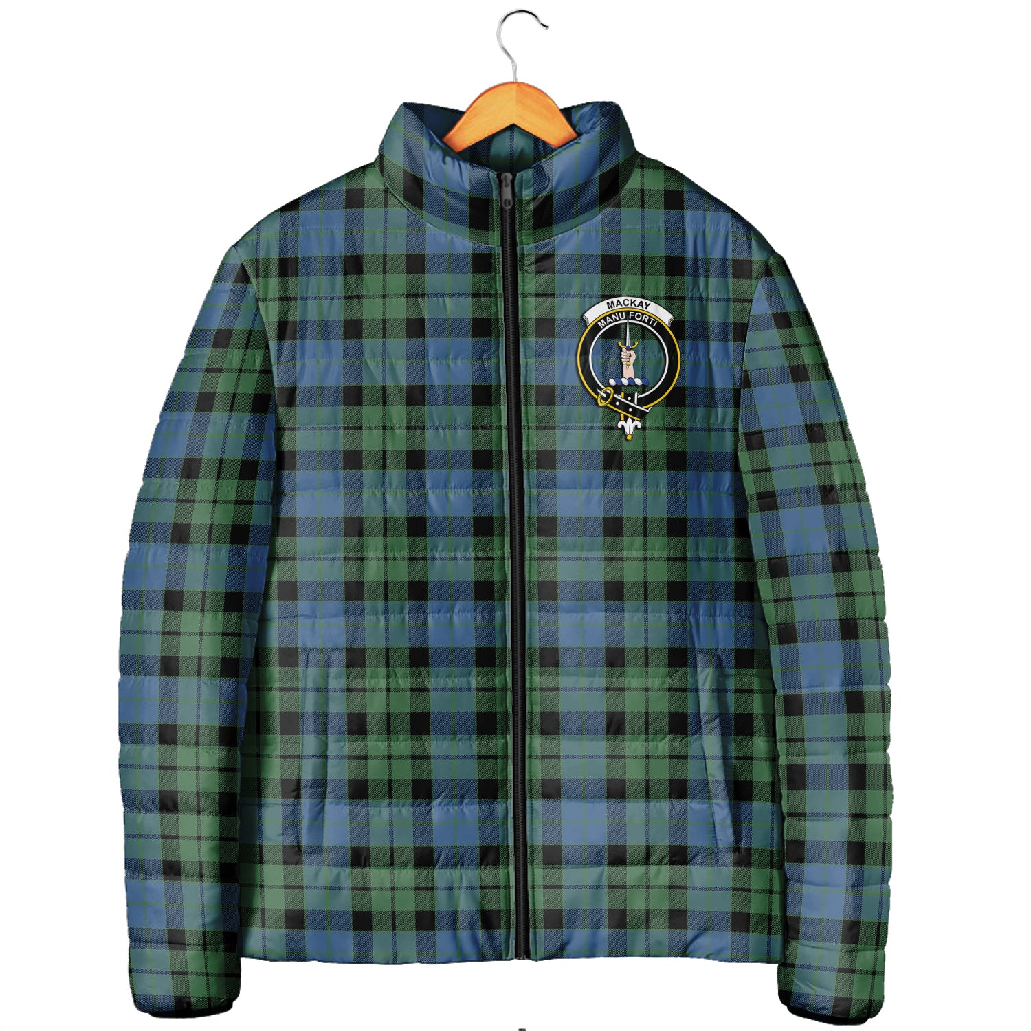 MacKay Ancient Tartan Padded Jacket with Family Crest Men's Padded Jacket - Tartan Vibes Clothing