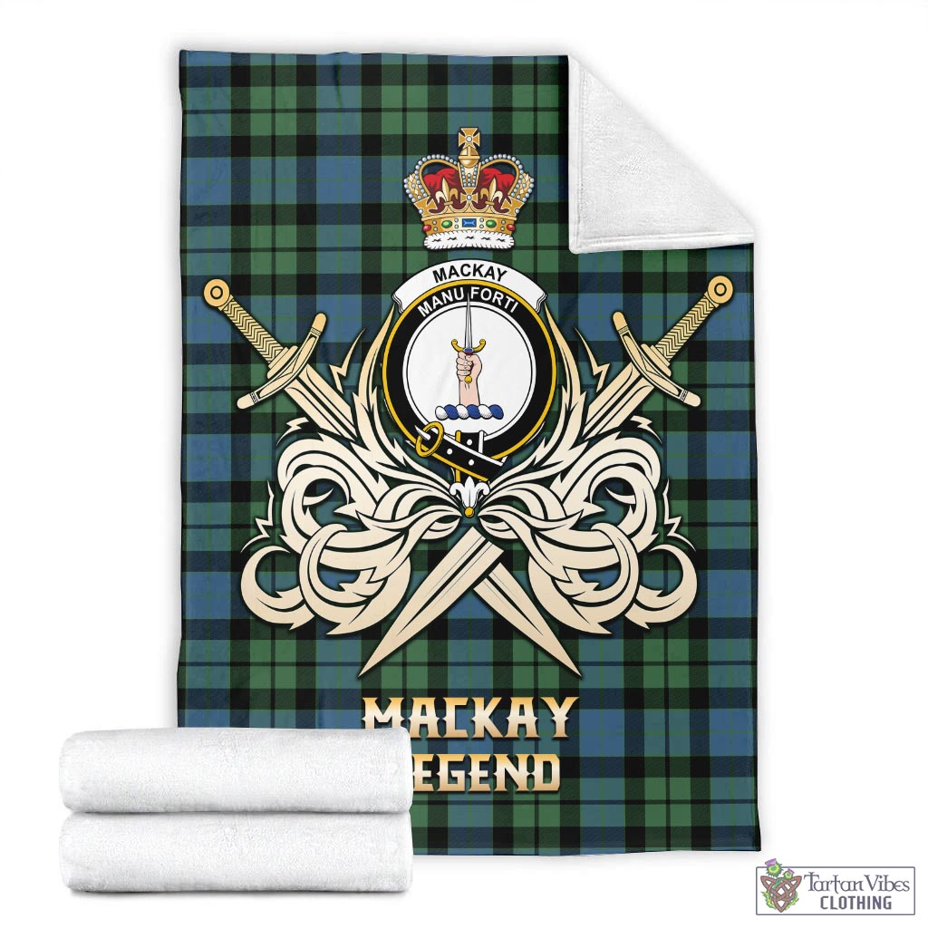 Tartan Vibes Clothing MacKay Ancient Tartan Blanket with Clan Crest and the Golden Sword of Courageous Legacy