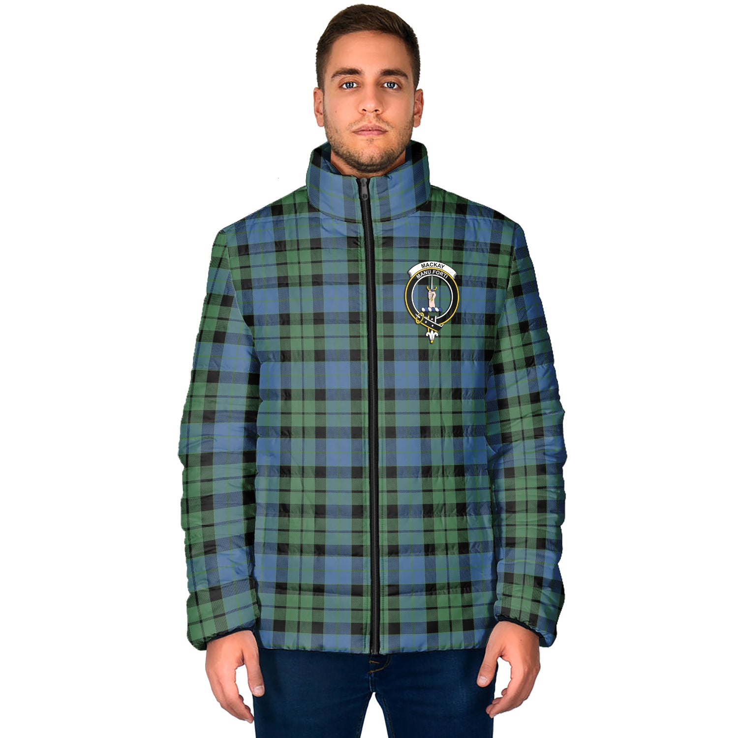 MacKay Ancient Tartan Padded Jacket with Family Crest - Tartan Vibes Clothing