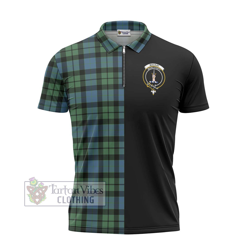 MacKay Ancient Tartan Zipper Polo Shirt with Family Crest and Half Of Me Style - Tartanvibesclothing Shop