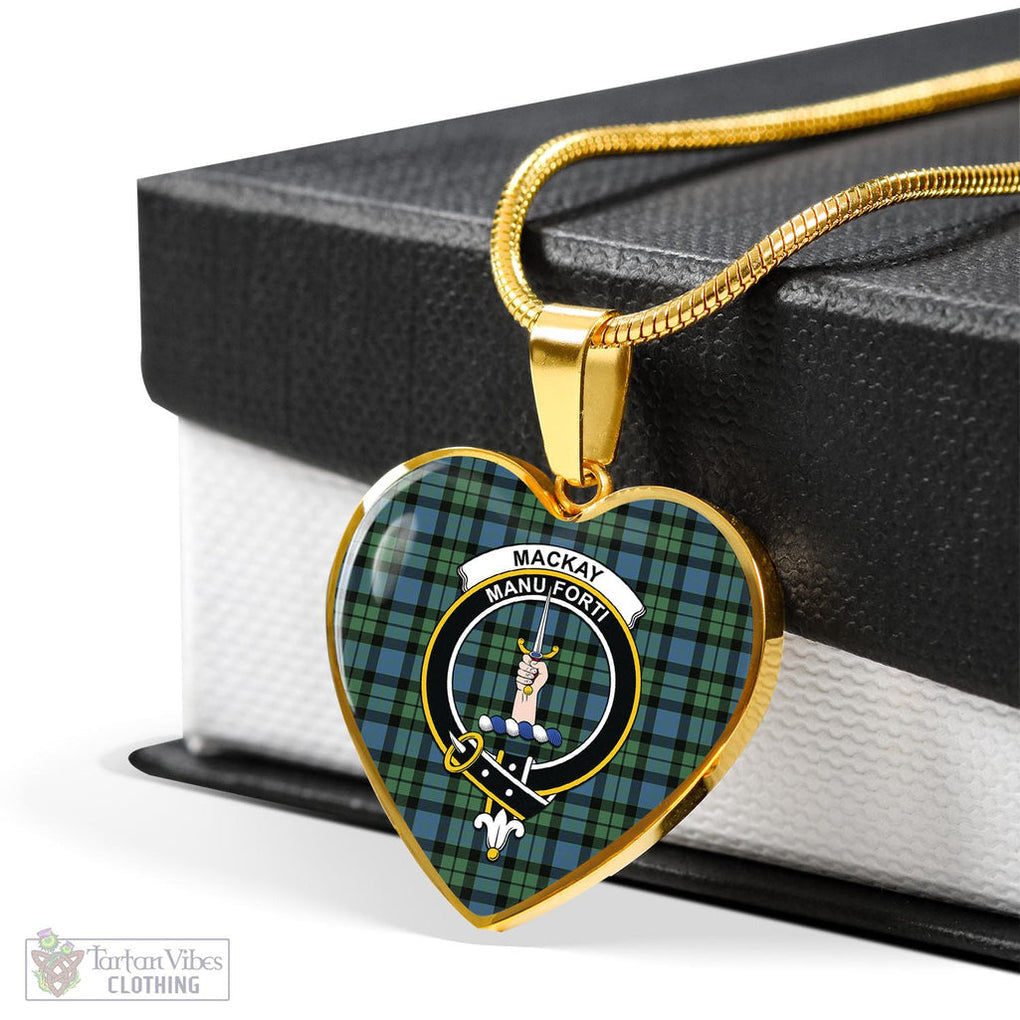 Tartan Vibes Clothing MacKay Ancient Tartan Heart Necklace with Family Crest