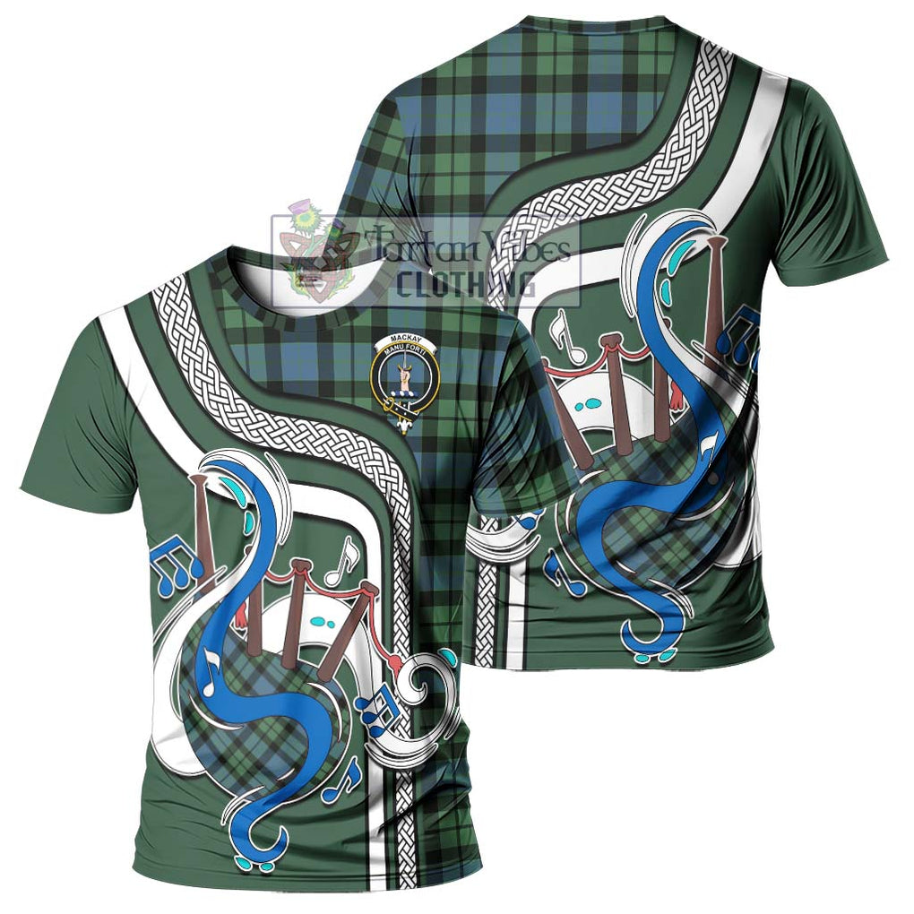 MacKay Ancient Tartan T-Shirt with Epic Bagpipe Style - Tartanvibesclothing Shop