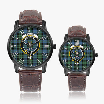 MacKay Ancient Tartan Family Crest Leather Strap Quartz Watch