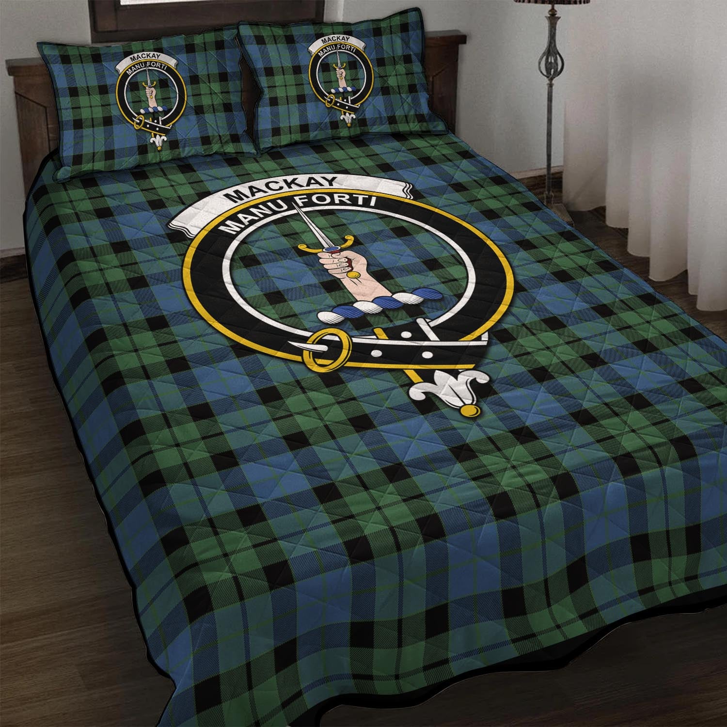 MacKay Ancient Tartan Quilt Bed Set with Family Crest - Tartan Vibes Clothing