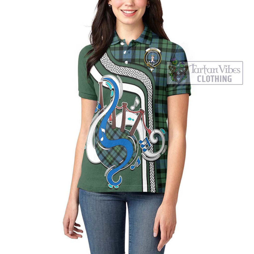 MacKay Ancient Tartan Women's Polo Shirt with Epic Bagpipe Style - Tartanvibesclothing Shop