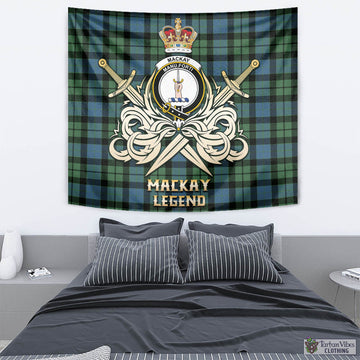 MacKay Ancient Tartan Tapestry with Clan Crest and the Golden Sword of Courageous Legacy