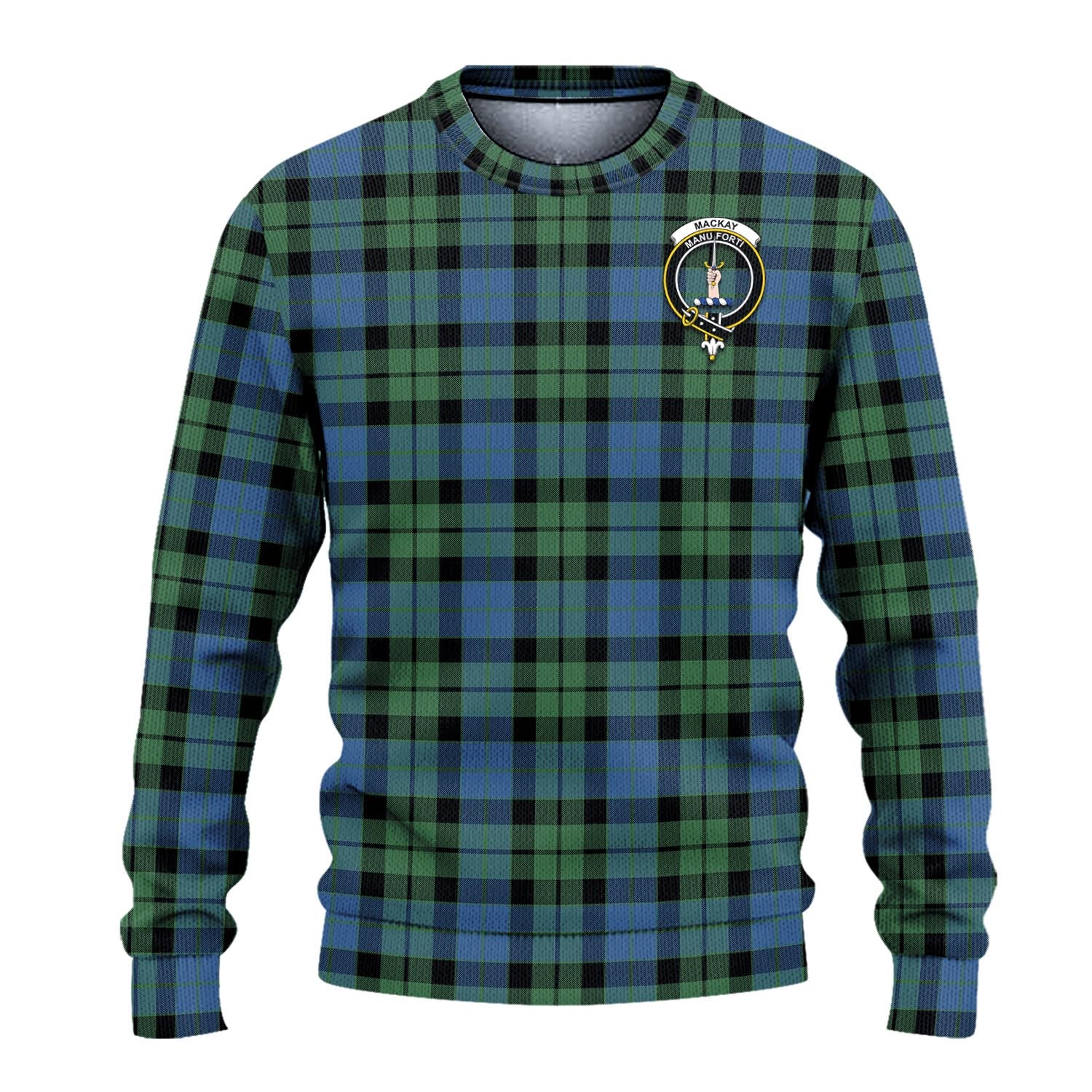 MacKay Ancient Tartan Knitted Sweater with Family Crest - Tartanvibesclothing