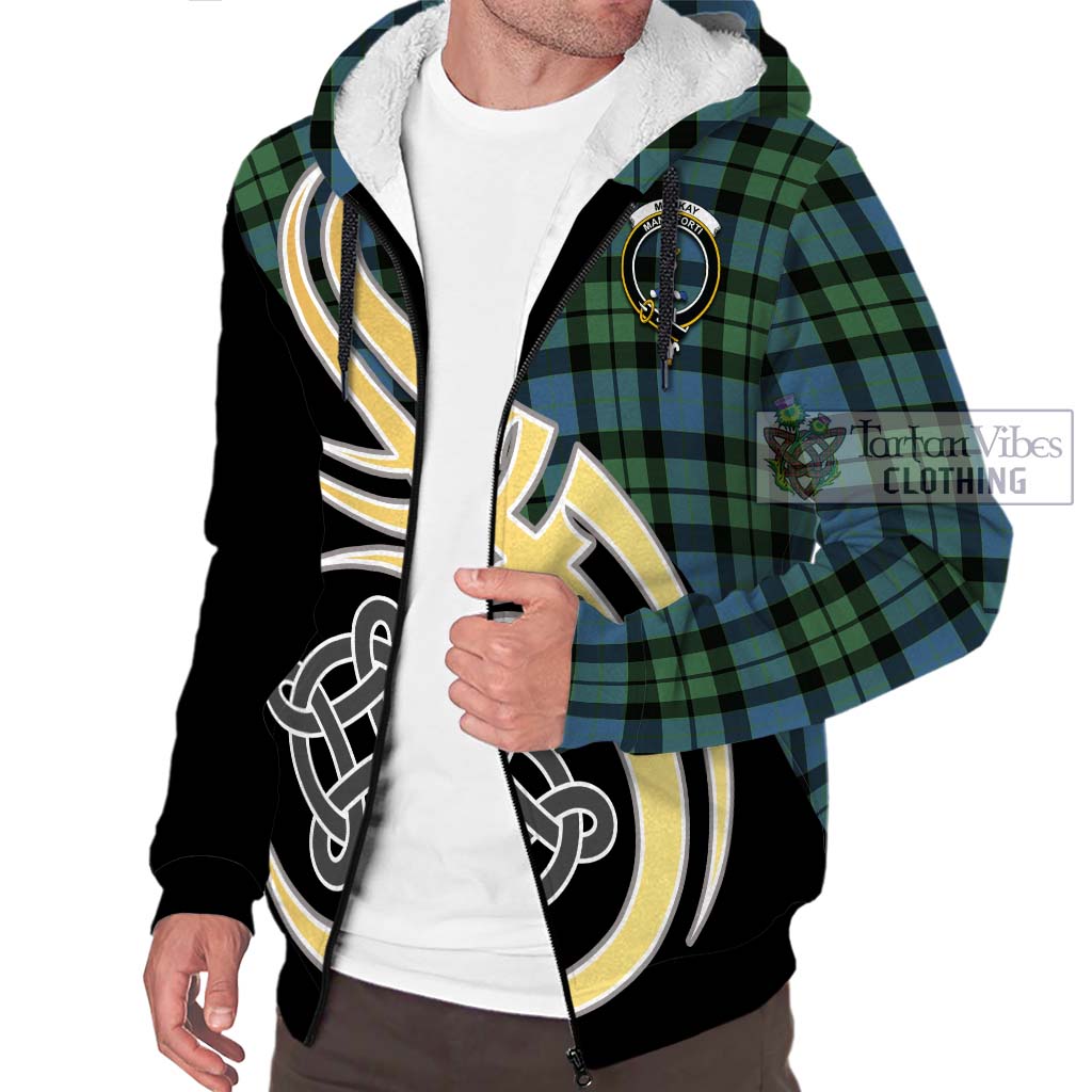 MacKay Ancient Tartan Sherpa Hoodie with Family Crest and Celtic Symbol Style - Tartan Vibes Clothing