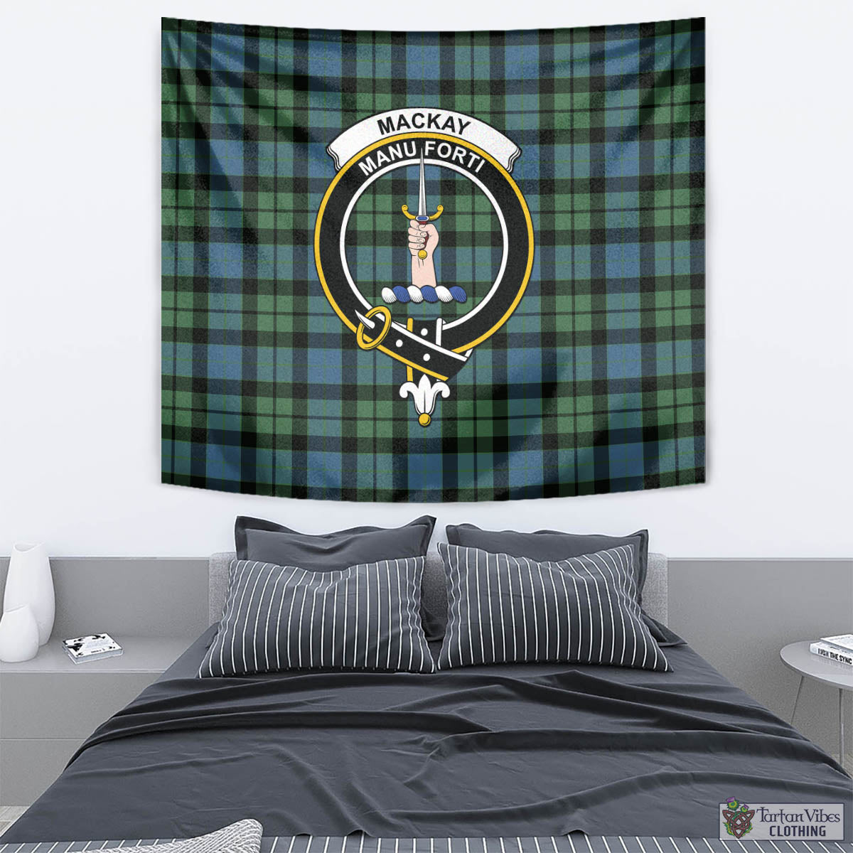 Tartan Vibes Clothing MacKay Ancient Tartan Tapestry Wall Hanging and Home Decor for Room with Family Crest