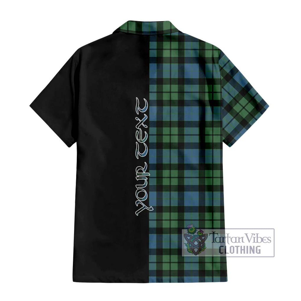 MacKay Ancient Tartan Short Sleeve Button Shirt with Family Crest and Half Of Me Style - Tartanvibesclothing Shop